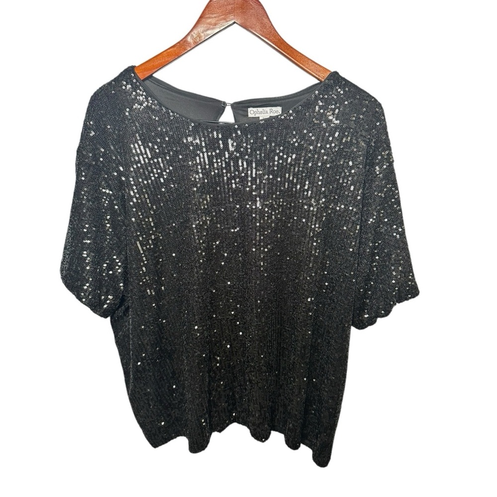 Ophelia & Co. Black Sequin Short Sleeve Blouse Plus 3X